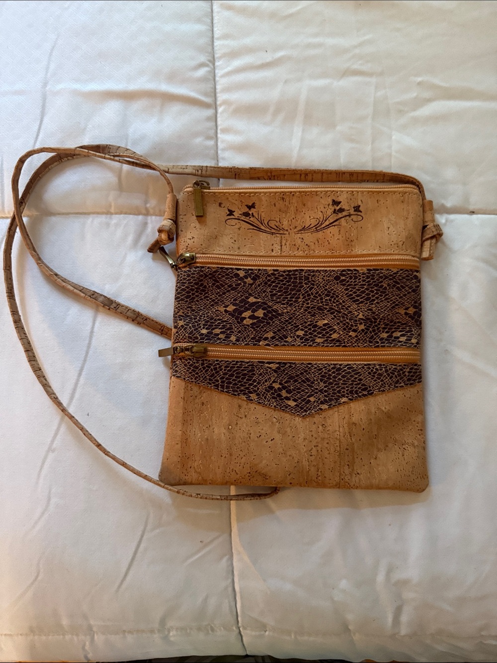 Natural Cork Crossbody Bag with Brown Accent